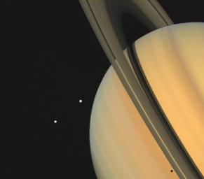 Saturn i niektóre z jego satelitów
